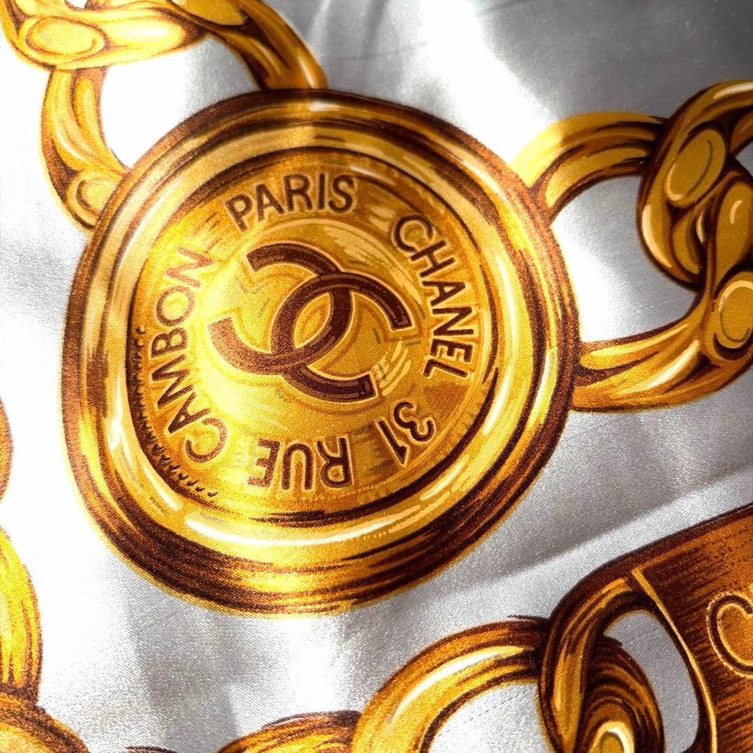 希少 CHANEL シャネル シルク チェーンモチーフココマーク スカーフ