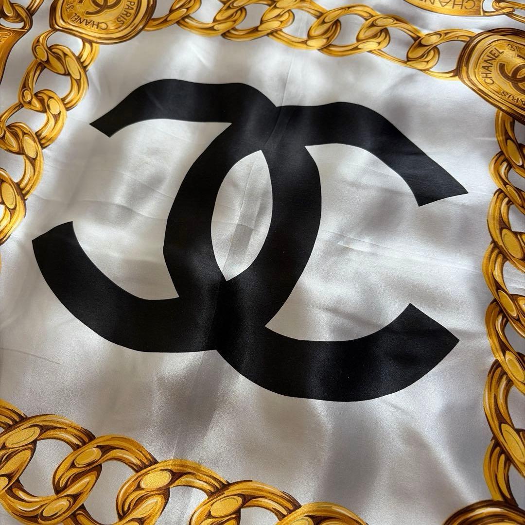 希少 CHANEL シャネル シルク チェーンモチーフココマーク スカーフ