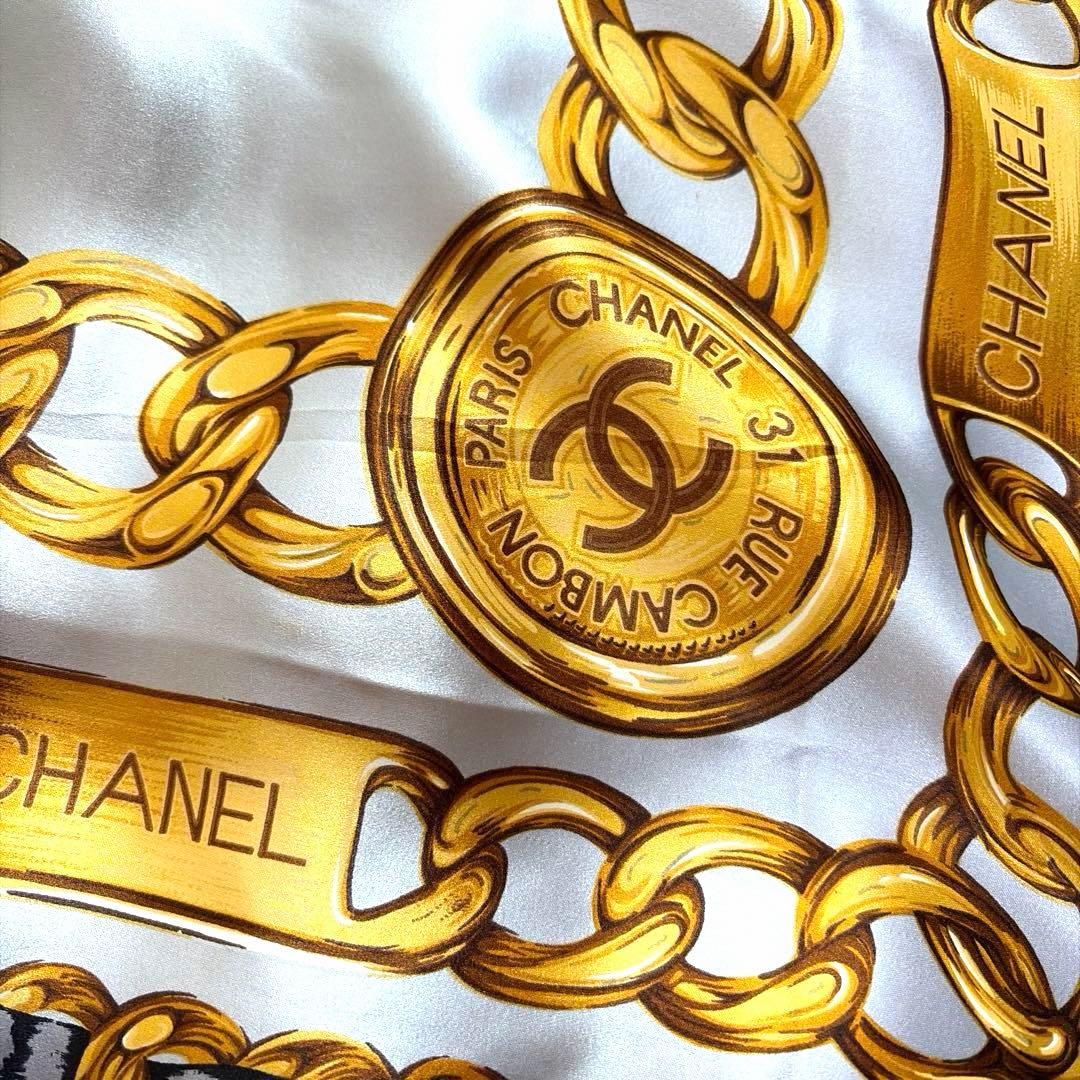希少 CHANEL シャネル シルク チェーンモチーフココマーク スカーフ