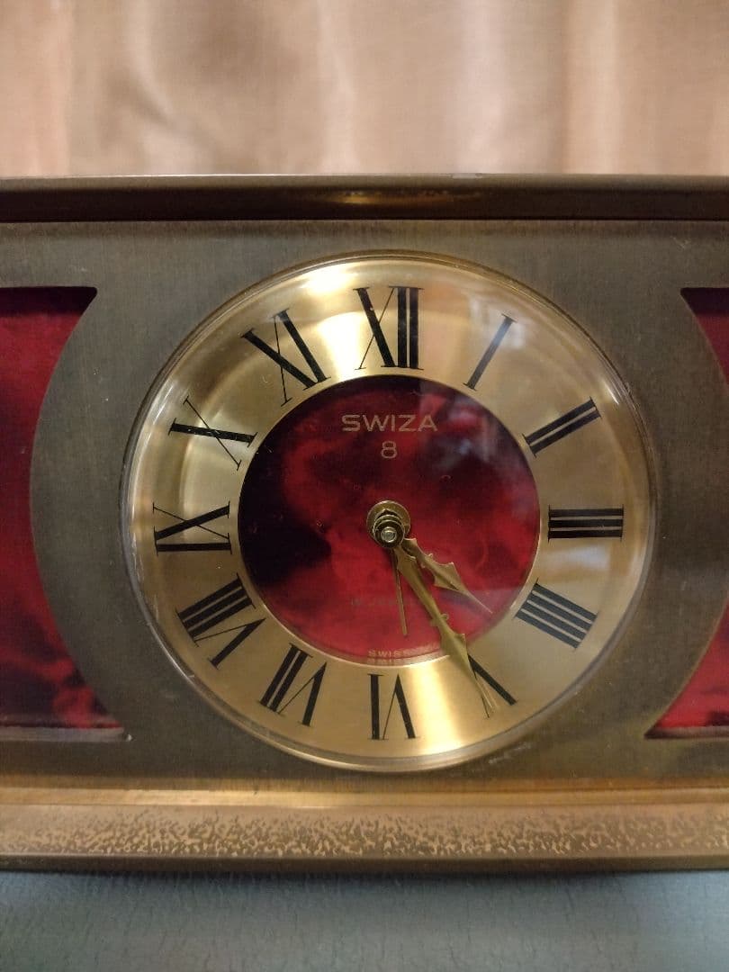 ビンテージ　SWIZA 8 スヴィザ スイス製置時計 レッド ゴールド真鍮製