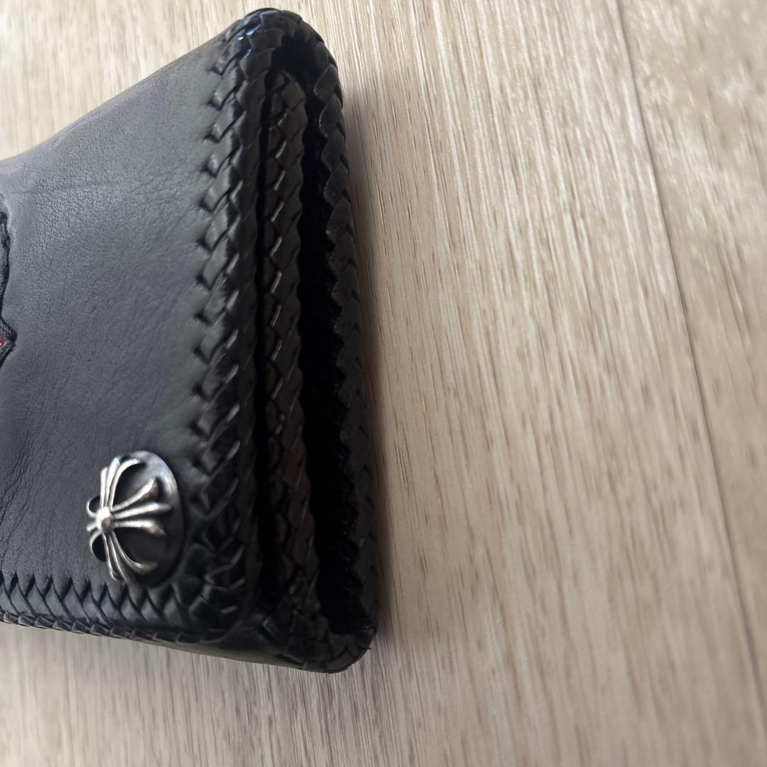 レザー 長財布 黒 赤 クロスモチーフ V系 お兄系 レザー シルバー