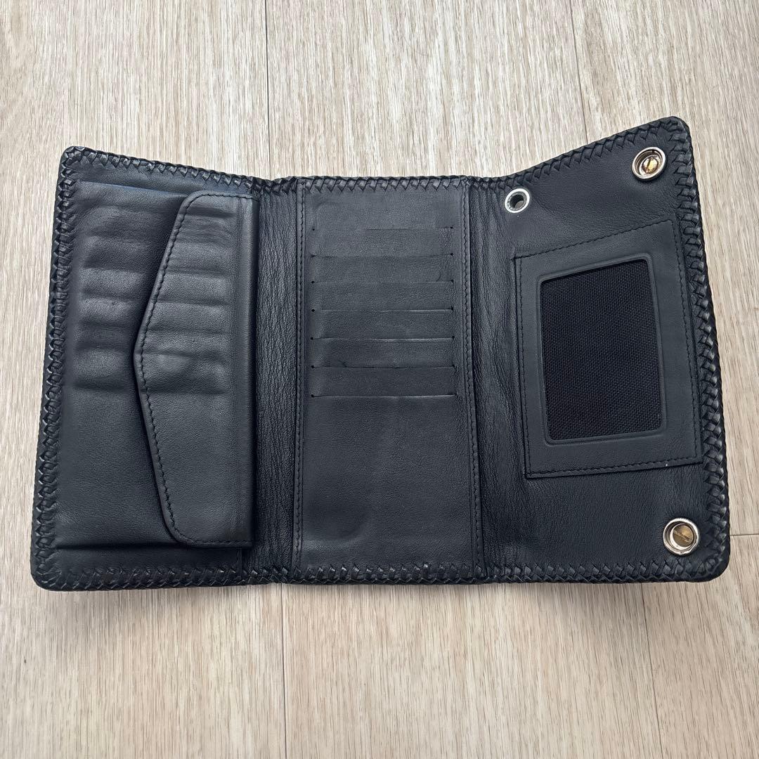 レザー 長財布 黒 赤 クロスモチーフ V系 お兄系 レザー シルバー