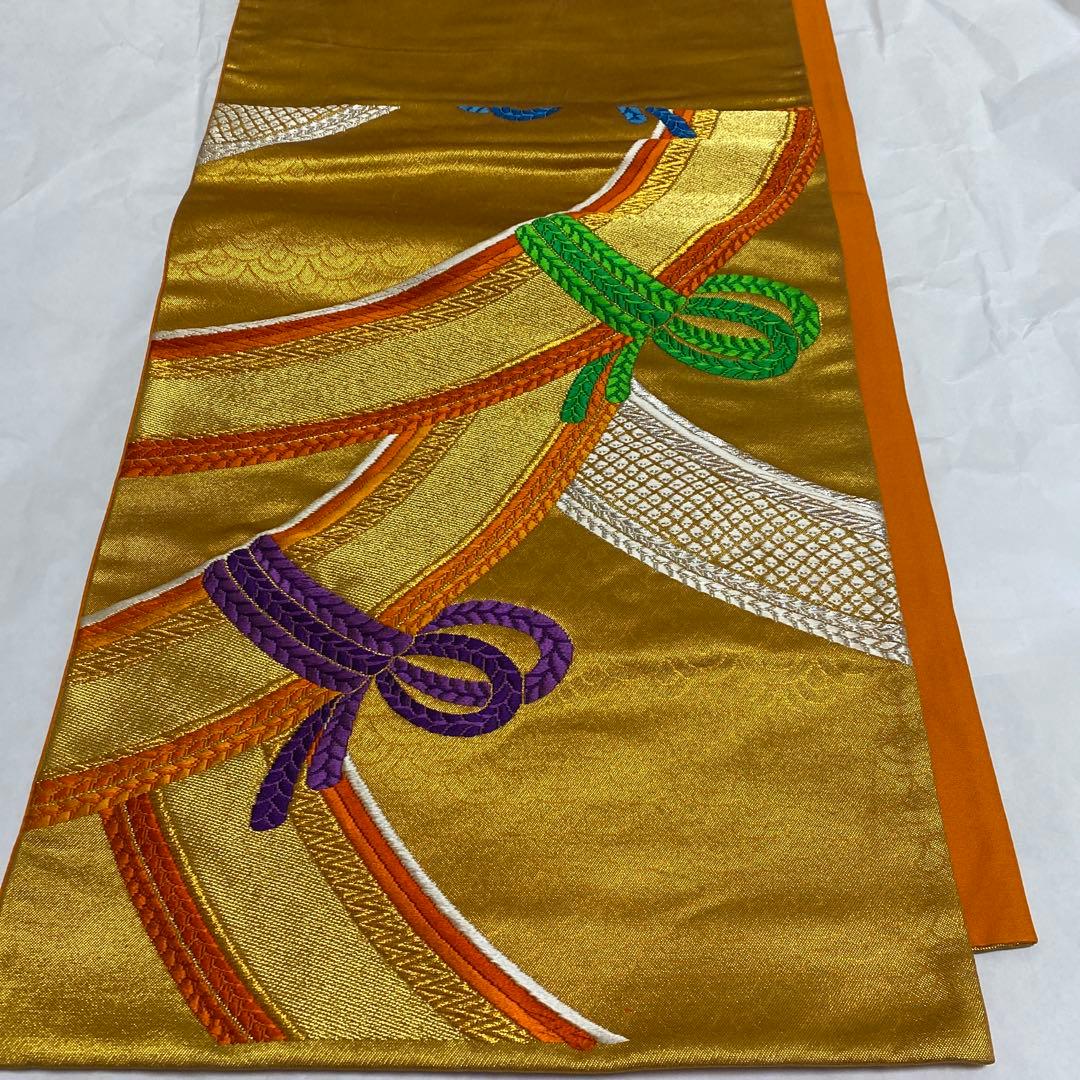 振袖　長襦袢　袋帯　3点セット　紺色　紫　有松絞り　鹿の子絞り　金駒刺繍　金彩