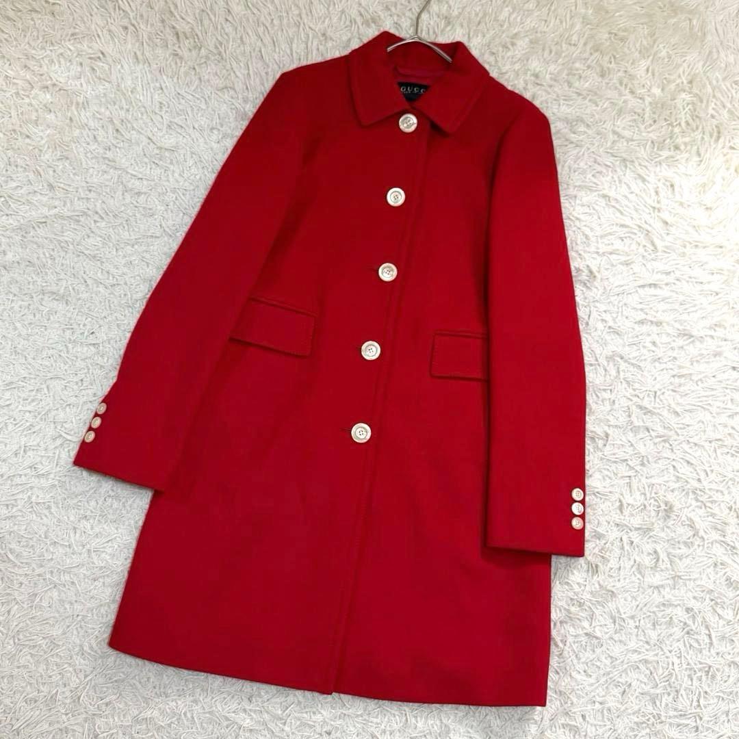 17636✨GUCCI アンゴラ ウール ステンカラーコート レッド