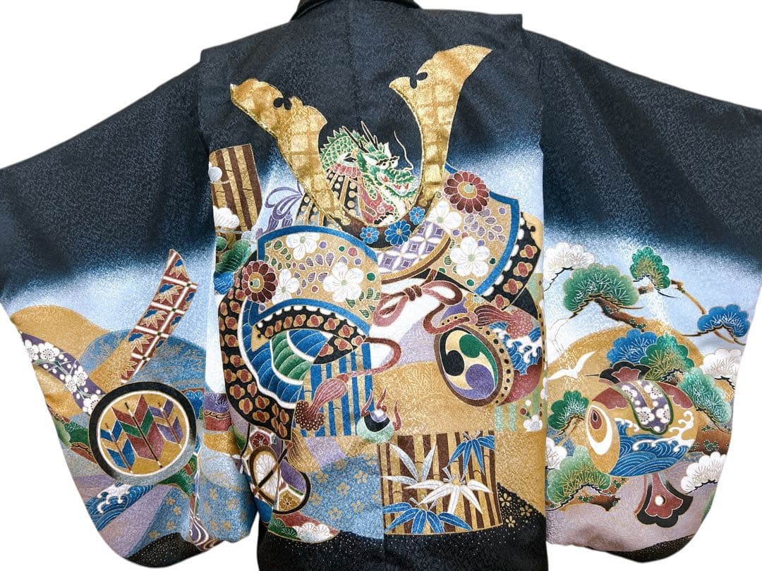 刺繍入り兜柄♡七五三　5歳　男の子　フルセット　一式　黒系