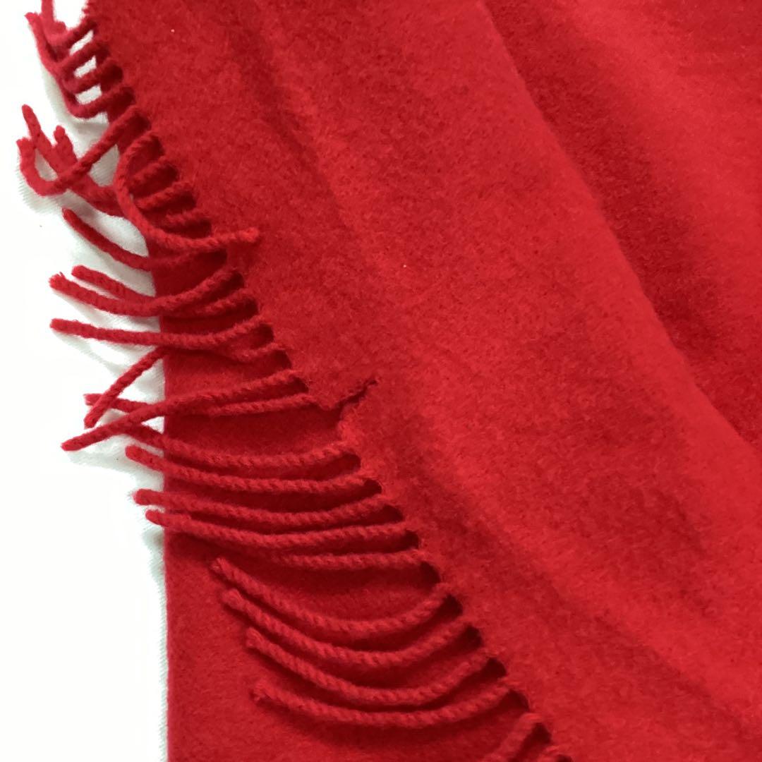 P エルメス　HERMES 赤 マフラー フリンジ付き