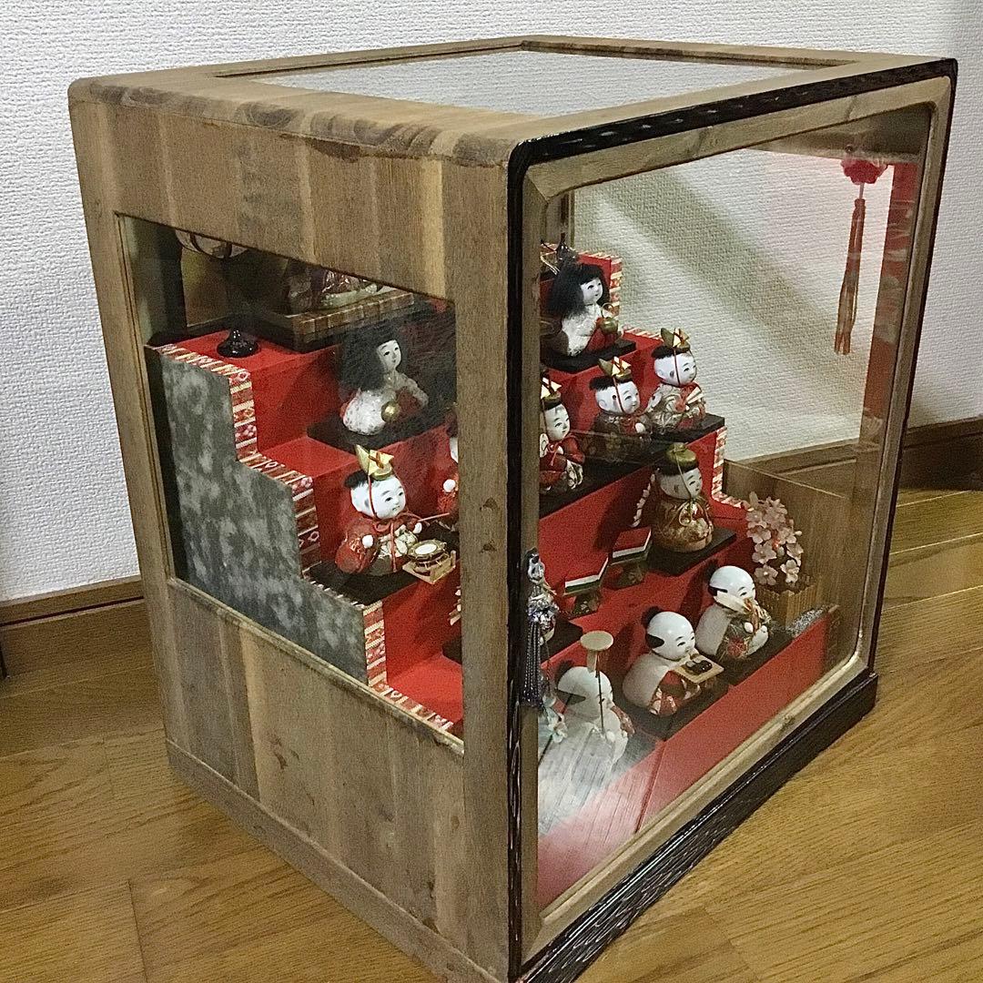 三越◆ミニ雛人形 ガラスケース入り◆ビンテージ 薬玉 木目込人形