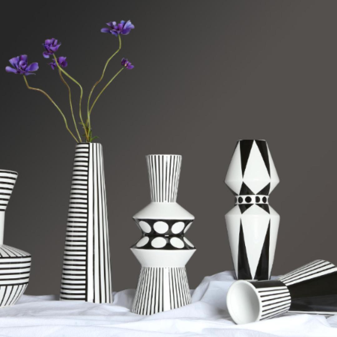 花瓶 モノトーン お正月フラワーアレンジ 高級感 オシャレ 海外 陶器 新品