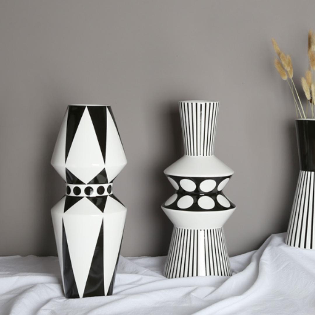 花瓶 モノトーン お正月フラワーアレンジ 高級感 オシャレ 海外 陶器 新品