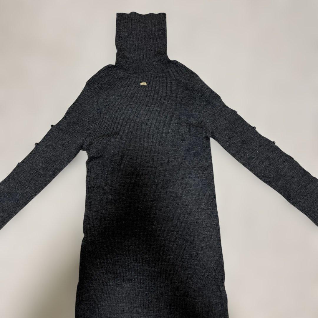 anuans スラッシュリブニットトップス グレー