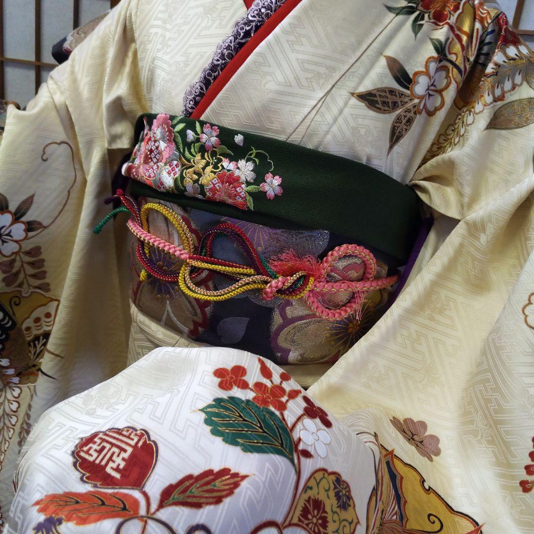 456 アイボリー　古典柄　正絹振袖7点フルセット　成人式卒業式謝恩会結婚式