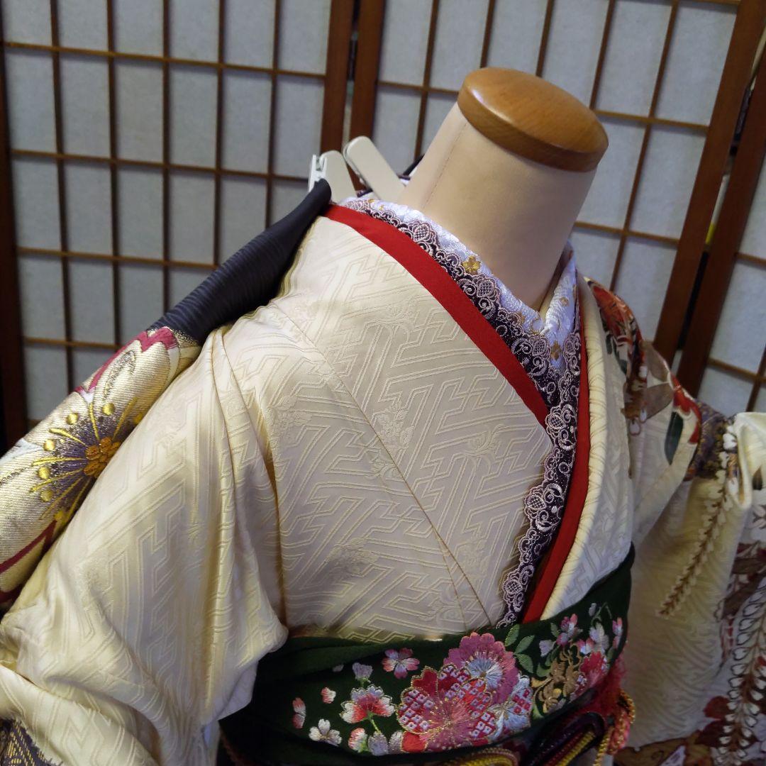 456 アイボリー　古典柄　正絹振袖7点フルセット　成人式卒業式謝恩会結婚式