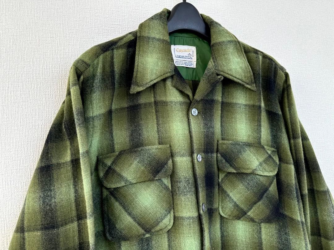 超超スペシャル 60s cascade オンブレ ウール シャツ M グリーン