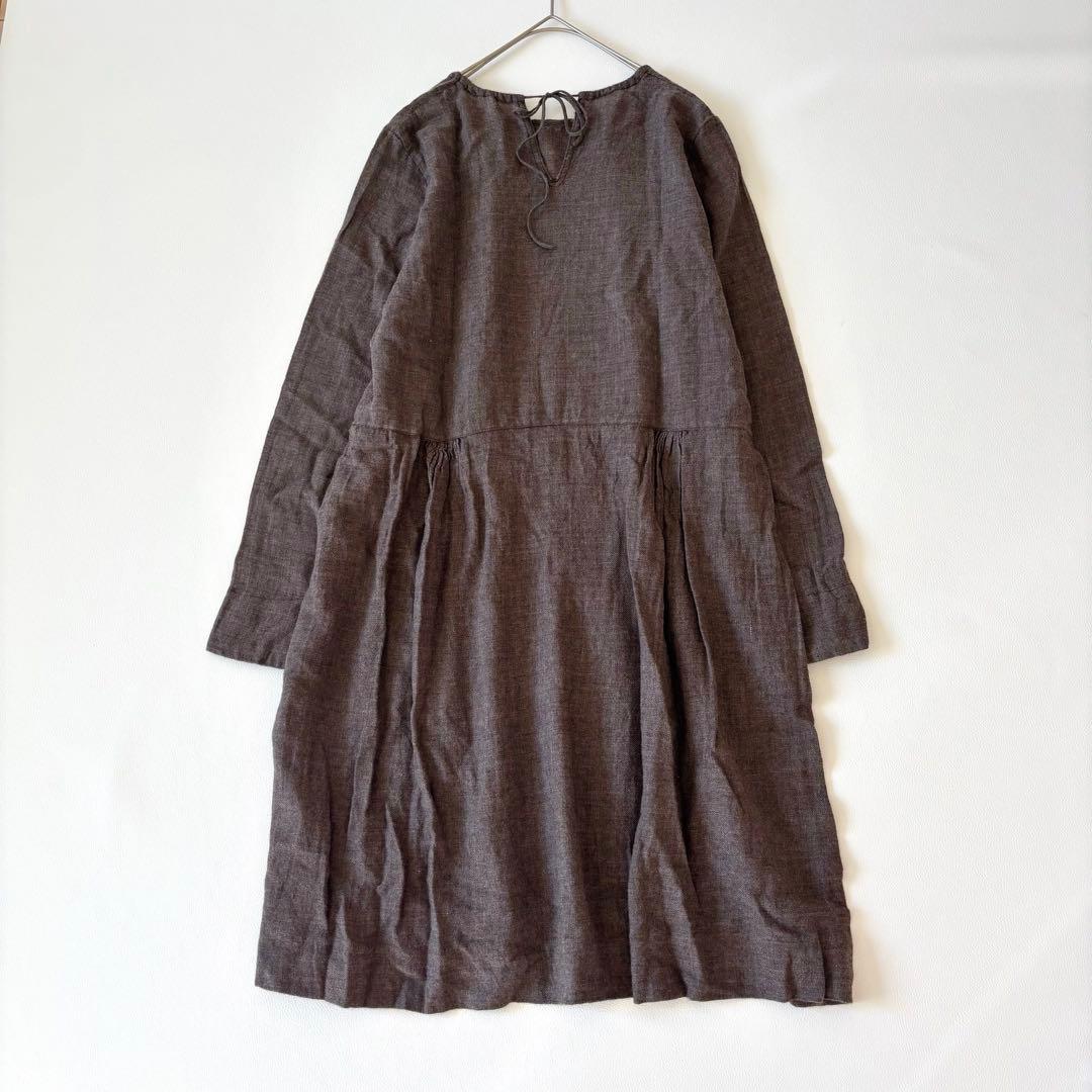 45R 45rpm ギャザーワンピース　ウールコットン　リボン　R刺繍