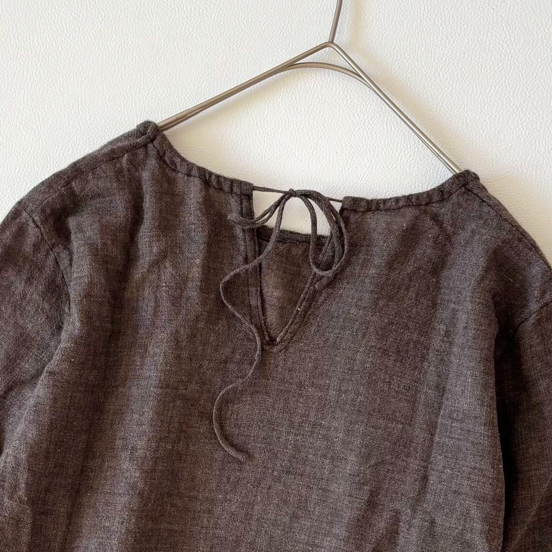 45R 45rpm ギャザーワンピース　ウールコットン　リボン　R刺繍