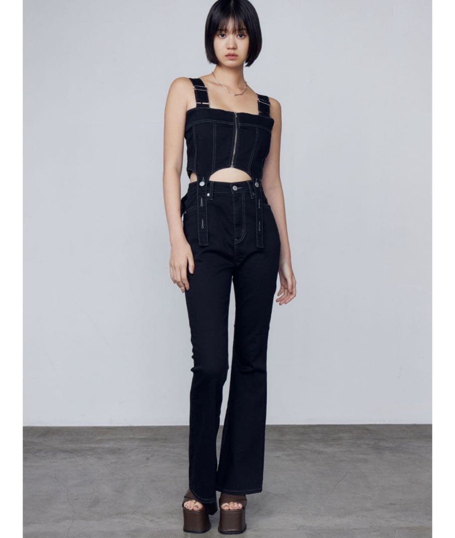 EMODA コルセットハングデニムサロペット S ブラック