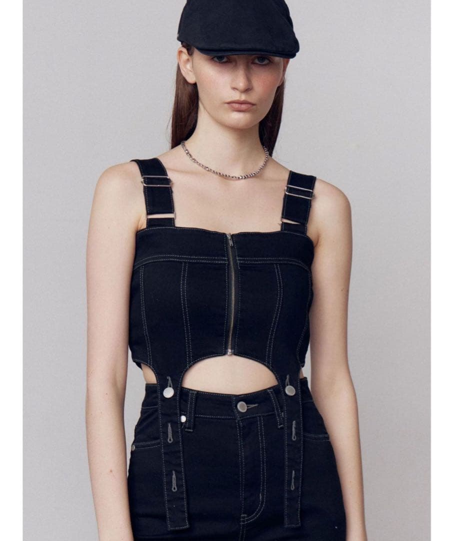 EMODA コルセットハングデニムサロペット S ブラック