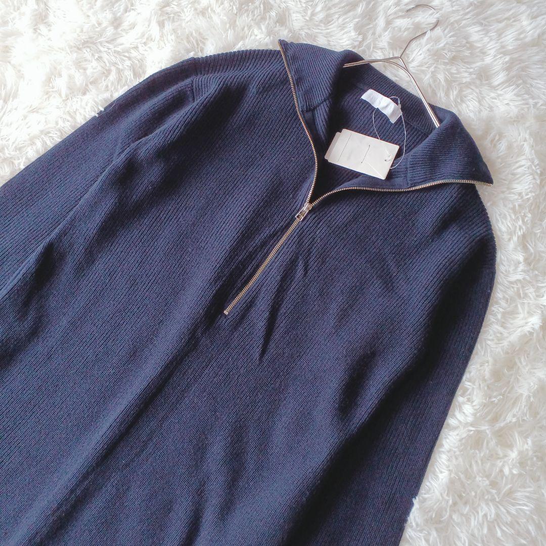 新品タグ付き☆AP STUDIO ハーフジップ ニット ジャンプスーツ濃紺