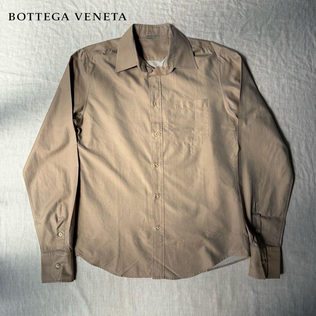 【美品】BOTTEGA VENETA コットン シルク 長袖シャツ ベージュ