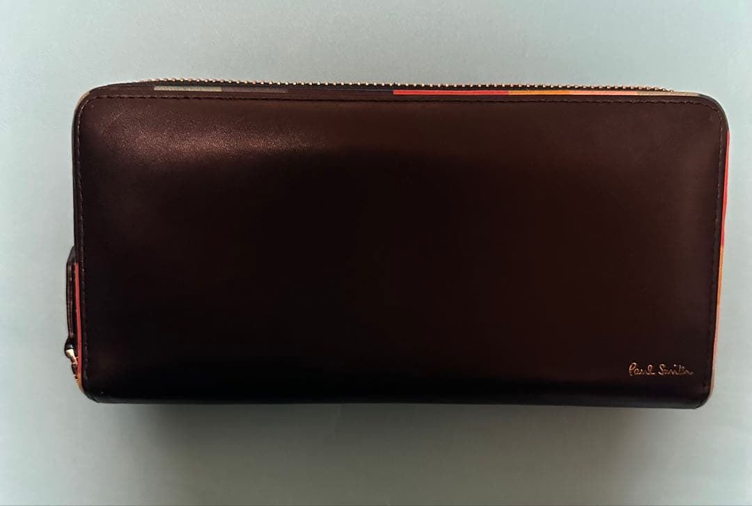 ポールスミス レザー 長財布 牛革 ブラック マルチカラー ストライプ