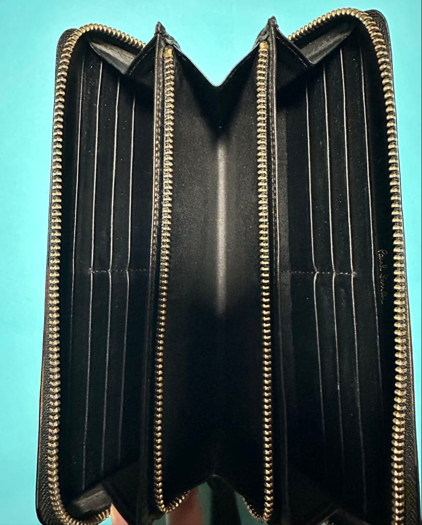 ポールスミス レザー 長財布 牛革 ブラック マルチカラー ストライプ