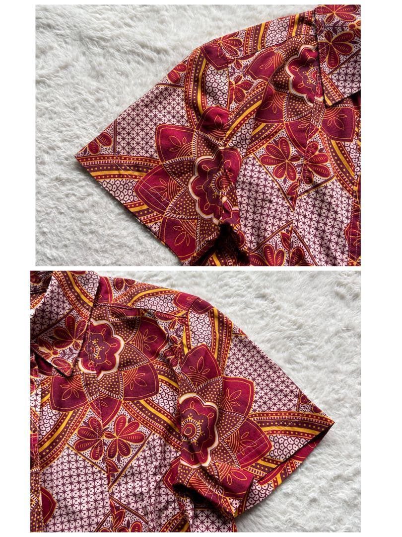 【90s 美品】ドリスヴァンノッテン 半袖シャツ 総柄 和柄 赤系 38サイズ