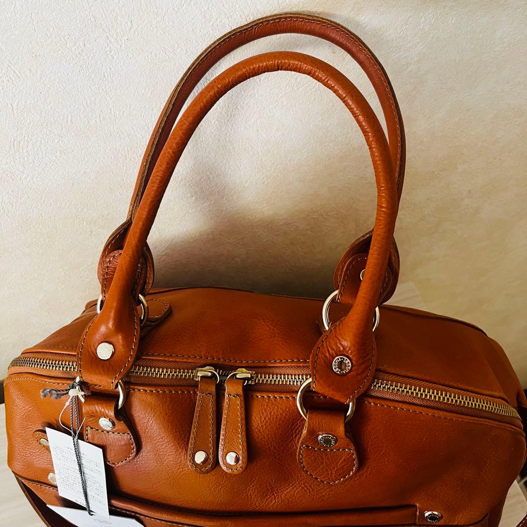 新品　russet 2way レザー ボストンバッグ　インナーバッグ付　オレンジ