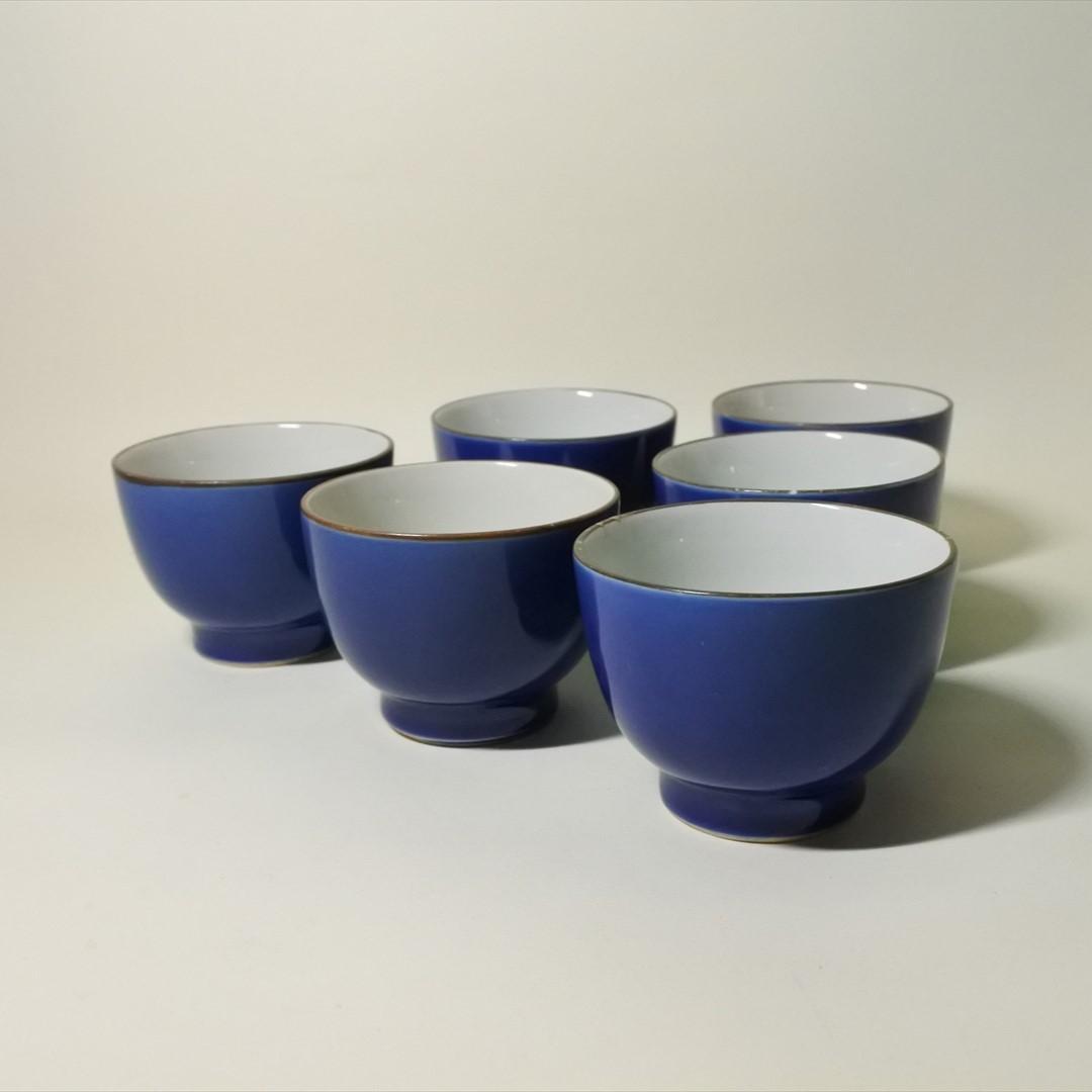 明治時代　瀬戸　瑠璃　猪口　６客組　骨董品　アンティーク　ｈ