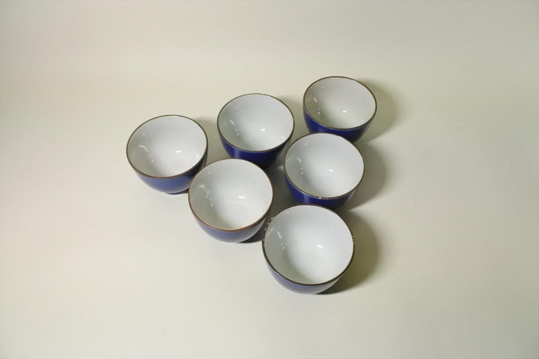 明治時代　瀬戸　瑠璃　猪口　６客組　骨董品　アンティーク　ｈ