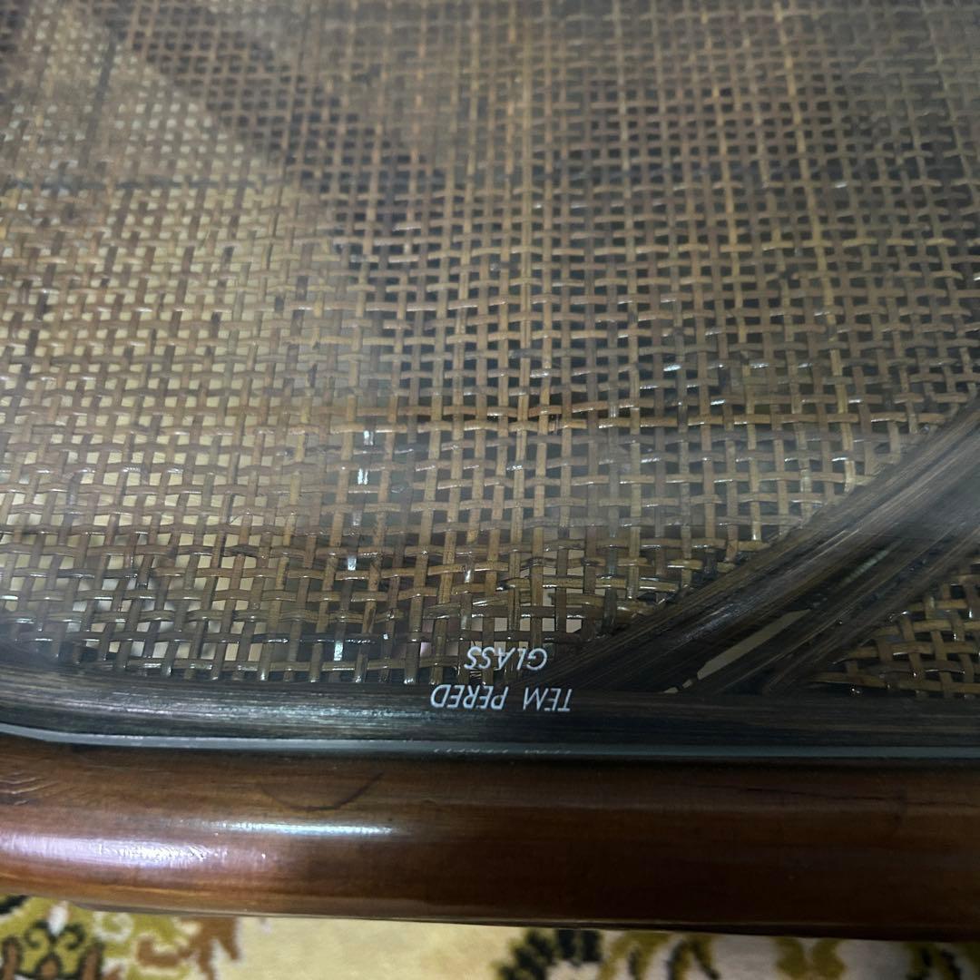 ꧁籐家具꧂ラタン座卓&座椅子2脚セット ガラス 食卓 机 椅子 いす イス