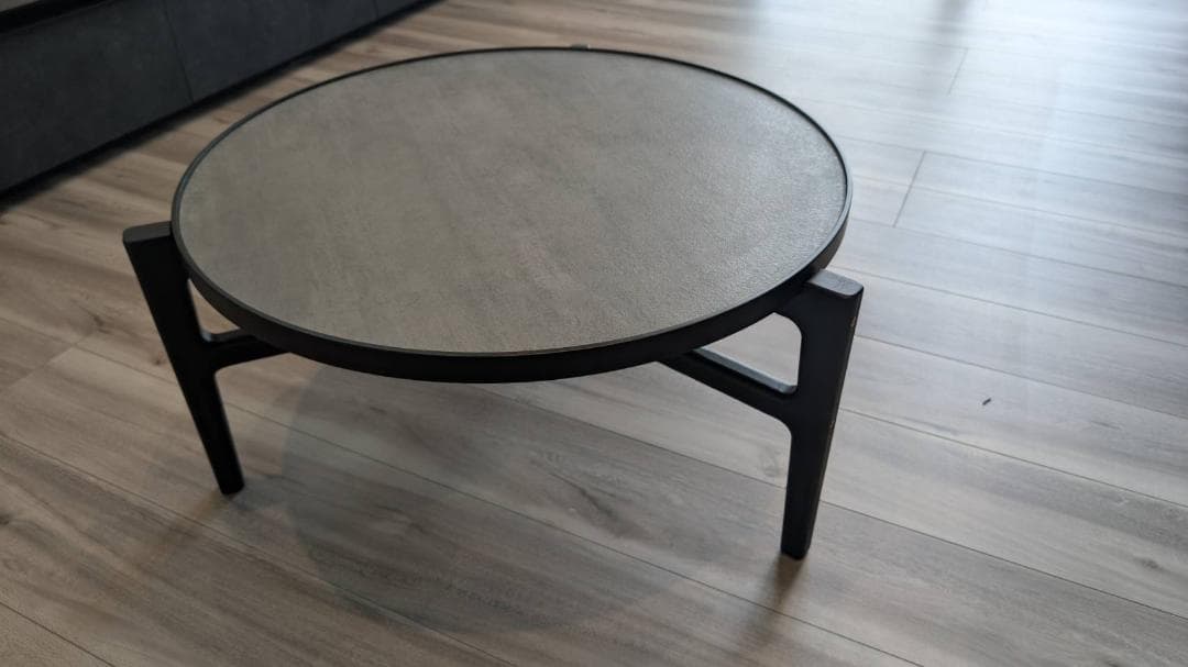 新品　円形センターローテーブル　天然木（オーク）ストーン柄　ブラック
