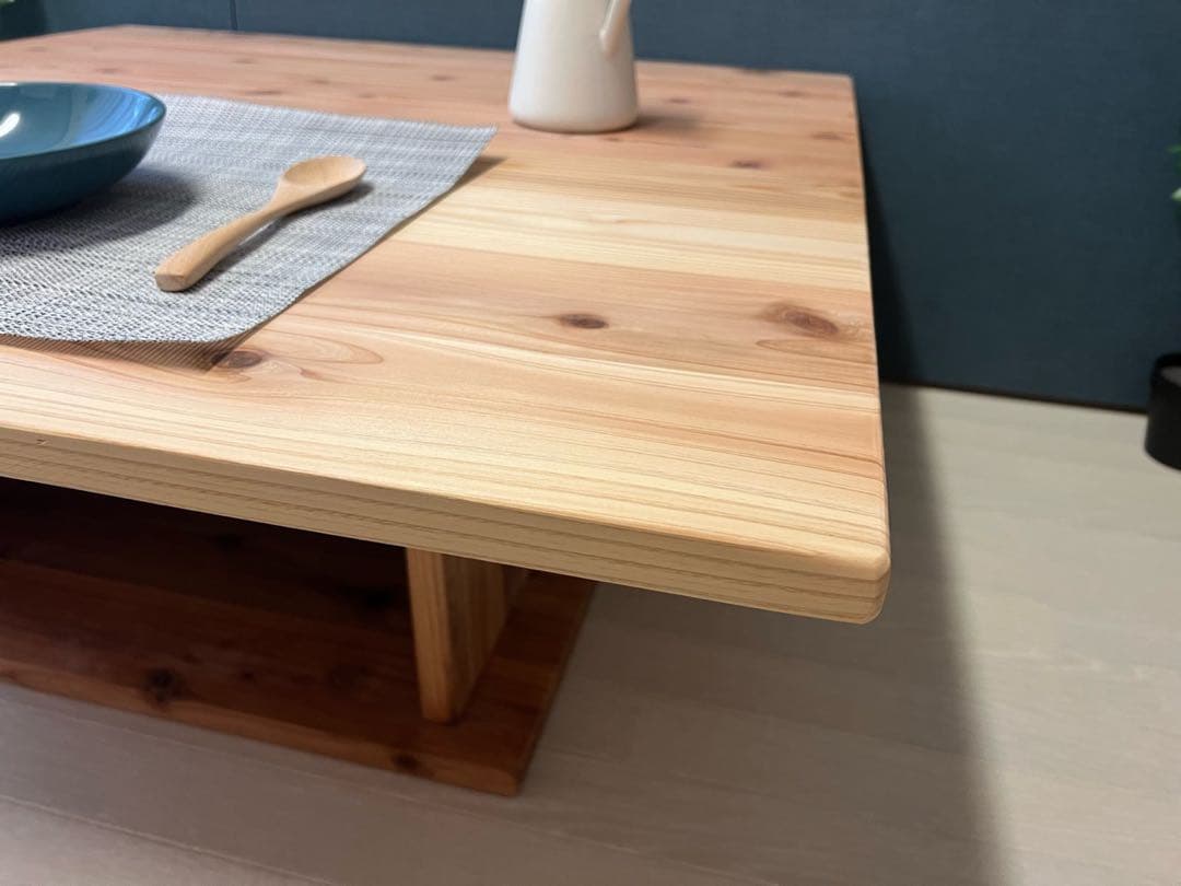 【送料無料】 ローテーブル 正方形 90cm 杉 ナチュラル 棚付き