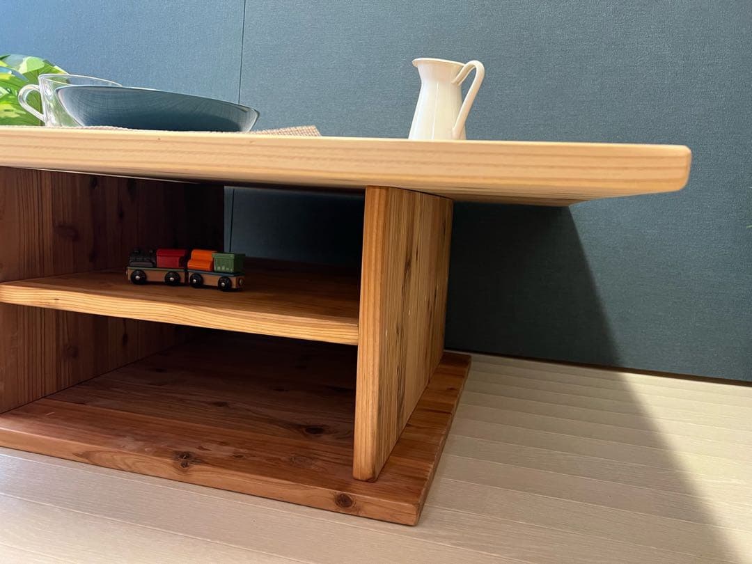 【送料無料】 ローテーブル 正方形 90cm 杉 ナチュラル 棚付き