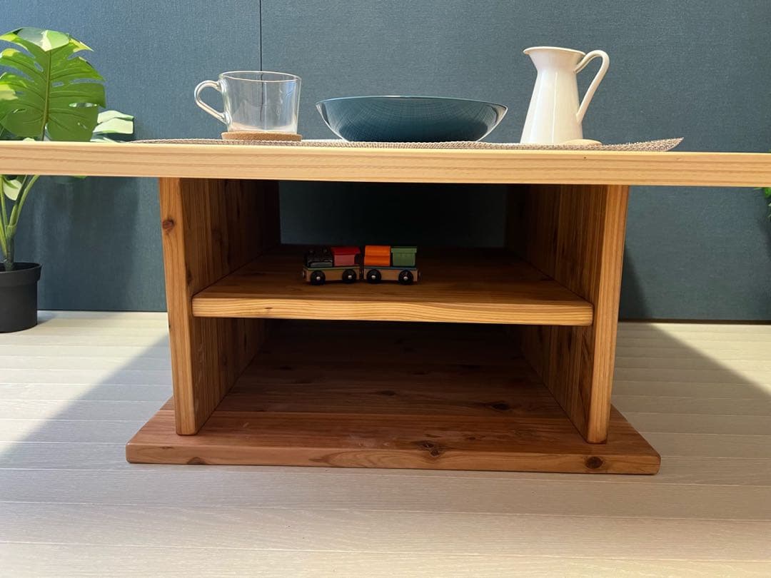 【送料無料】 ローテーブル 正方形 90cm 杉 ナチュラル 棚付き