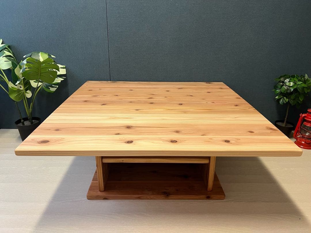 【送料無料】 ローテーブル 正方形 90cm 杉 ナチュラル 棚付き