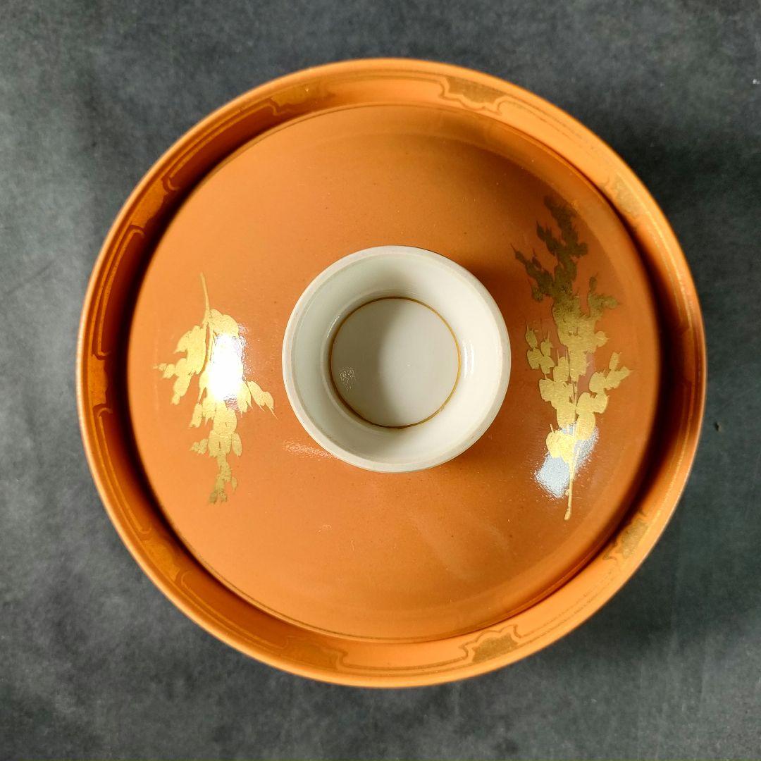 C11-3/素明 銘/金彩京焼蓋茶碗10客組/小鉢/蓋物/茶碗/飾皿/懐石料理