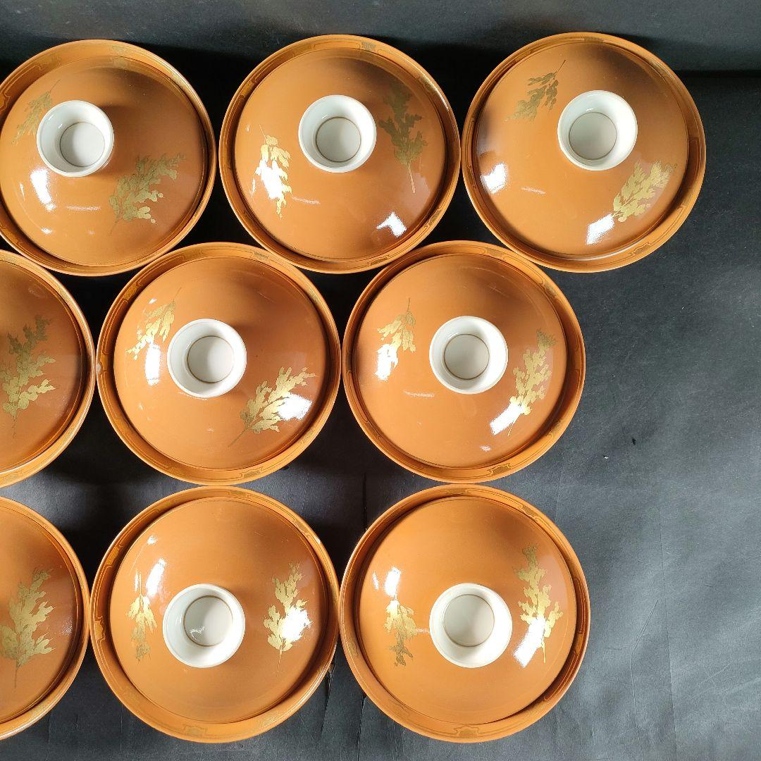 C11-3/素明 銘/金彩京焼蓋茶碗10客組/小鉢/蓋物/茶碗/飾皿/懐石料理
