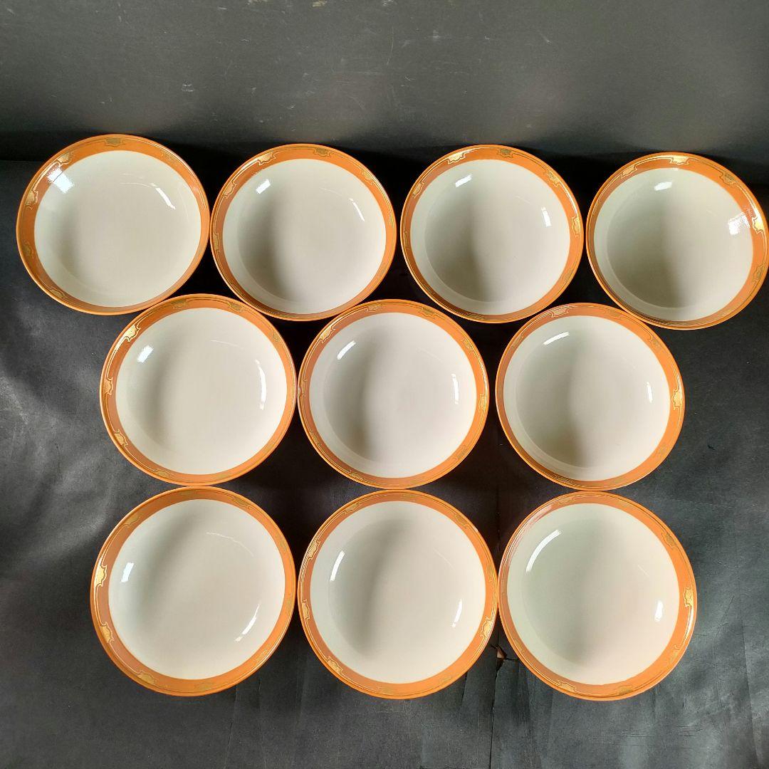 C11-3/素明 銘/金彩京焼蓋茶碗10客組/小鉢/蓋物/茶碗/飾皿/懐石料理