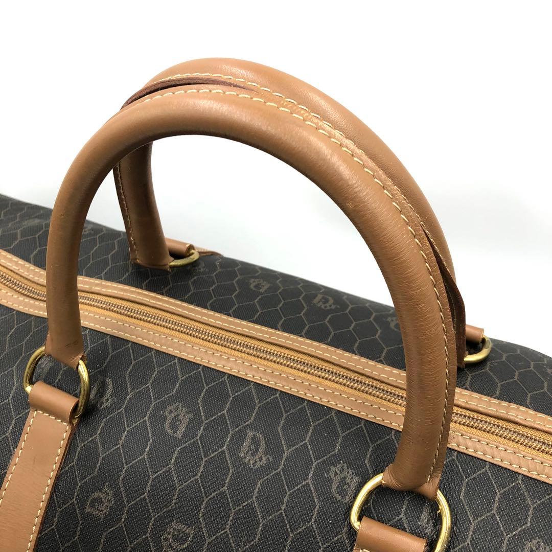 極美品 ディオール 特大 ボストンバッグ 大容量 ハニカム PVC レザー 茶系