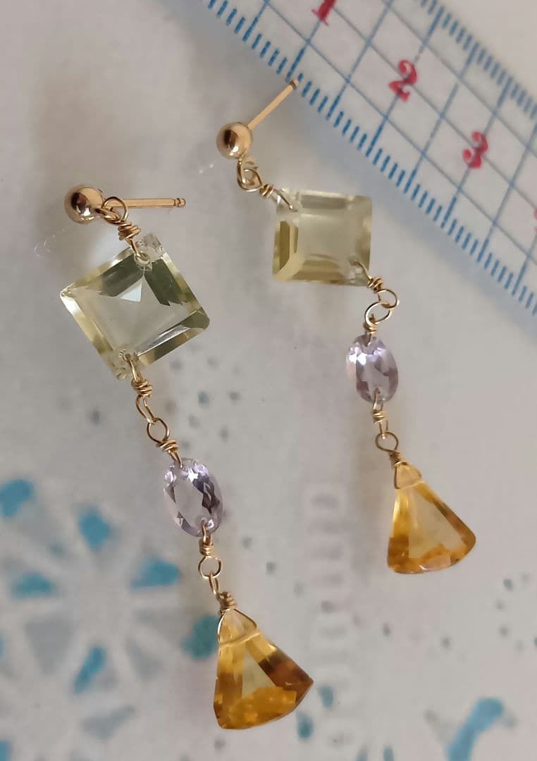 470 14kgf宝石質ブランデーシトリンPアメ◆レモンQのポストピアス他