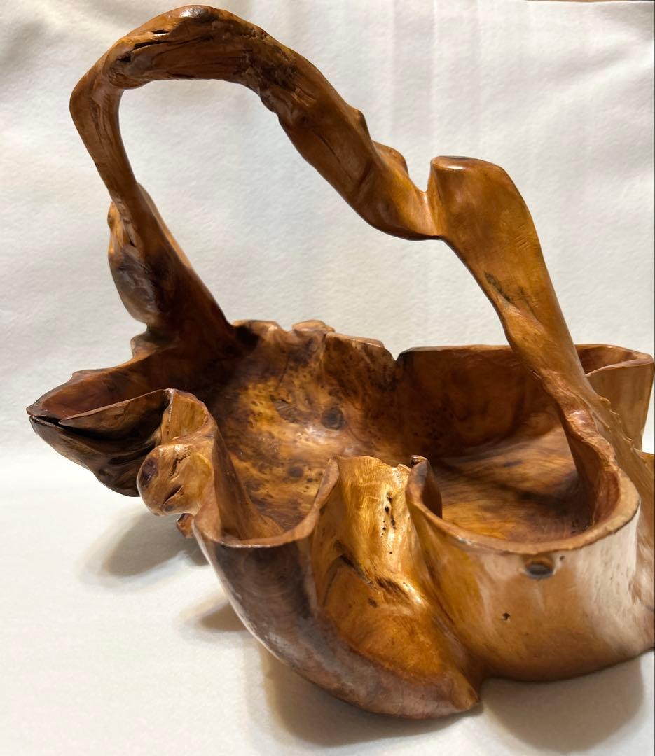 刳り貫き バスケット 籠 くりぬき 木製 工芸 木工芸