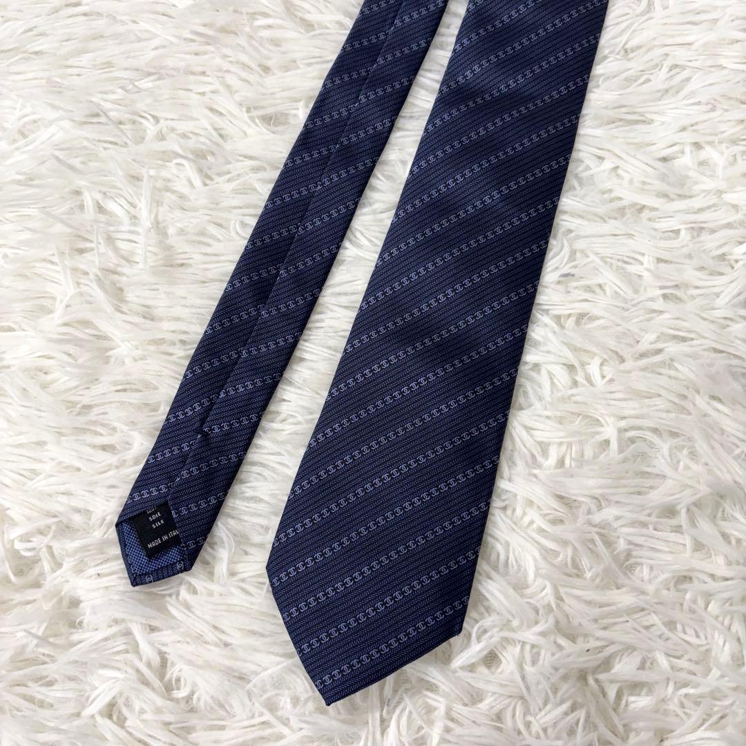 【現行】シャネル ネクタイ CC柄 ココマーク シルク100% ネイビー