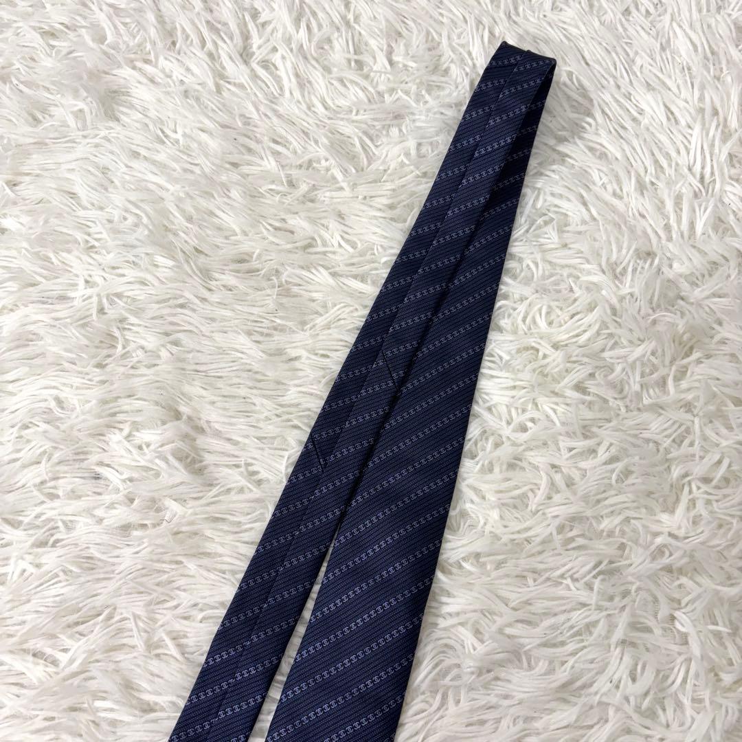 【現行】シャネル ネクタイ CC柄 ココマーク シルク100% ネイビー