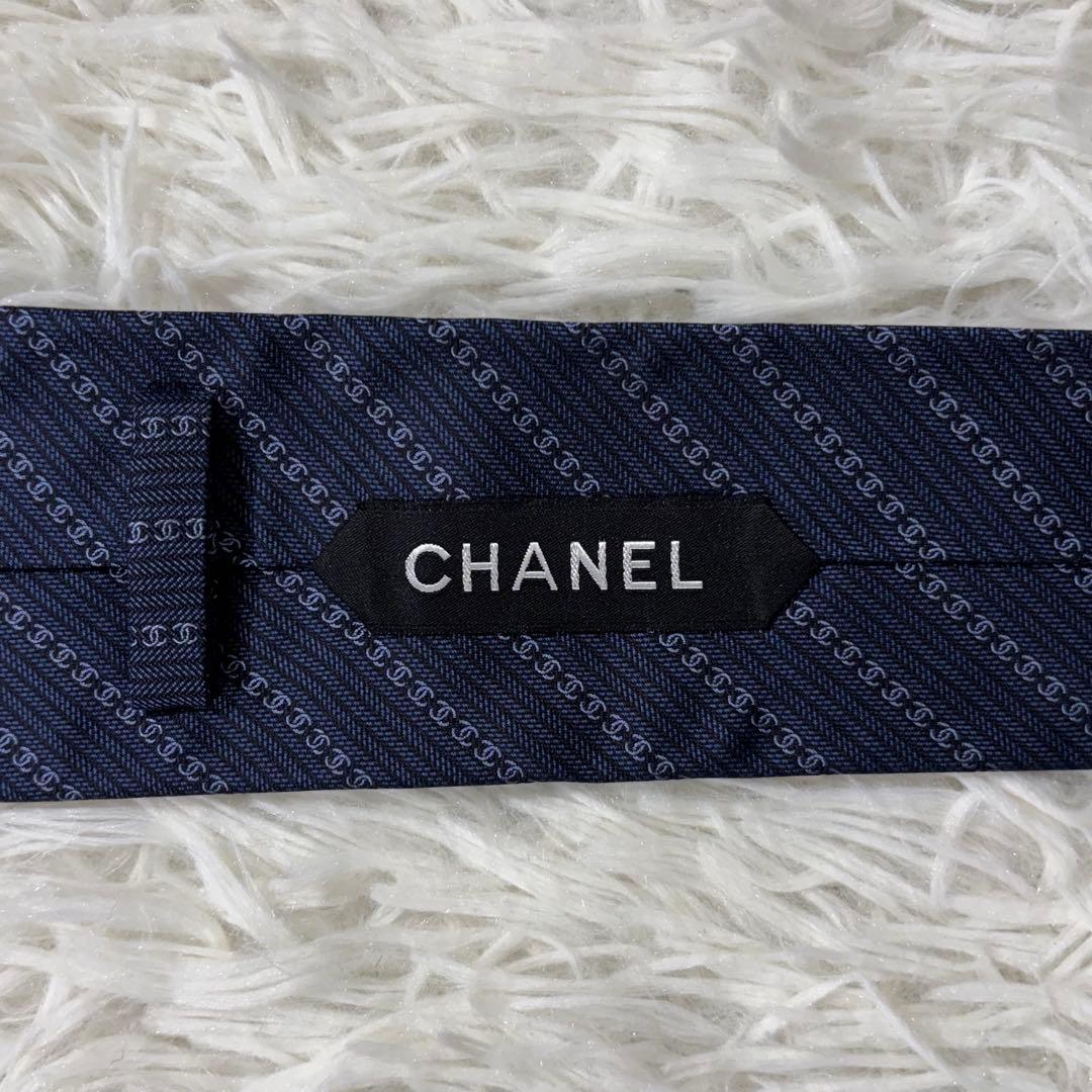 【現行】シャネル ネクタイ CC柄 ココマーク シルク100% ネイビー