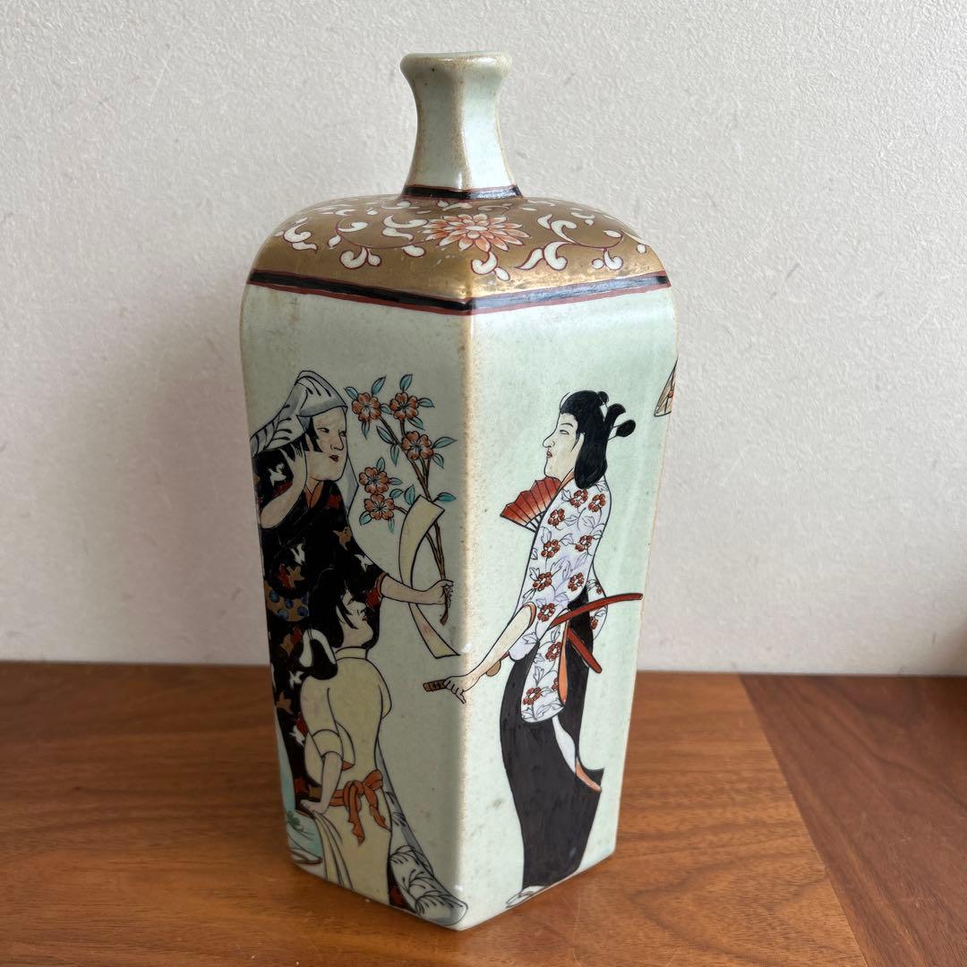 有田焼 円左エ門 美人絵 六角瓶 花瓶 高さ約26cm／飾り壺／インテリア