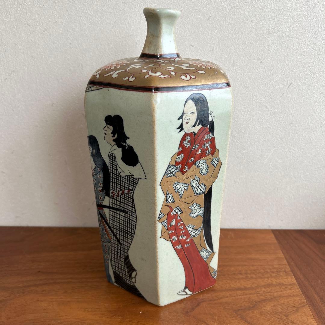 有田焼 円左エ門 美人絵 六角瓶 花瓶 高さ約26cm／飾り壺／インテリア