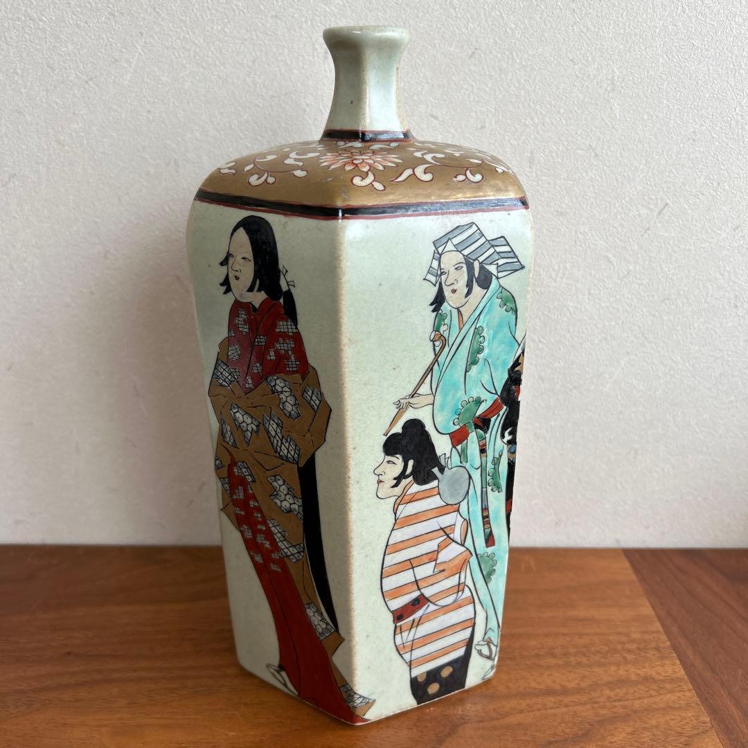 有田焼 円左エ門 美人絵 六角瓶 花瓶 高さ約26cm／飾り壺／インテリア