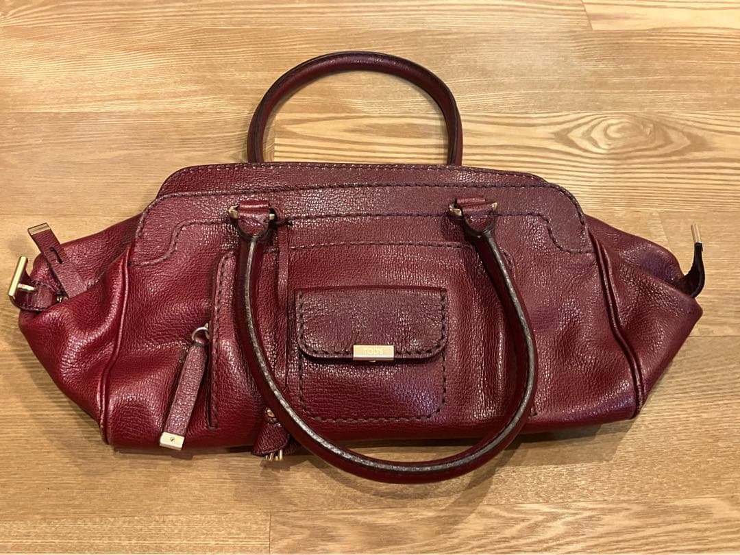 Tod’s 赤レザー ボストンバッグ 袋つき
