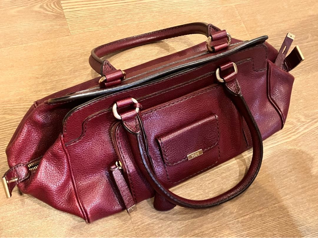 Tod’s 赤レザー ボストンバッグ 袋つき