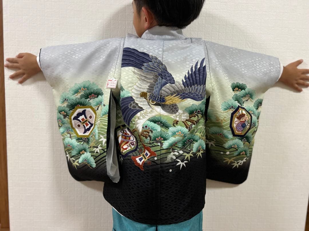 子供用 七五三 着物 鶴と松のデザイン